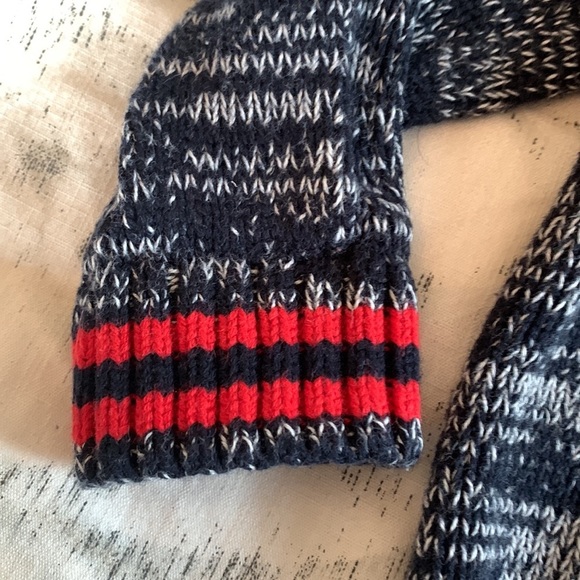 5/$15 Toddler cardigan Navy/white fleck red striped sleeve waistband 12-18 month - Picture 6 of 6